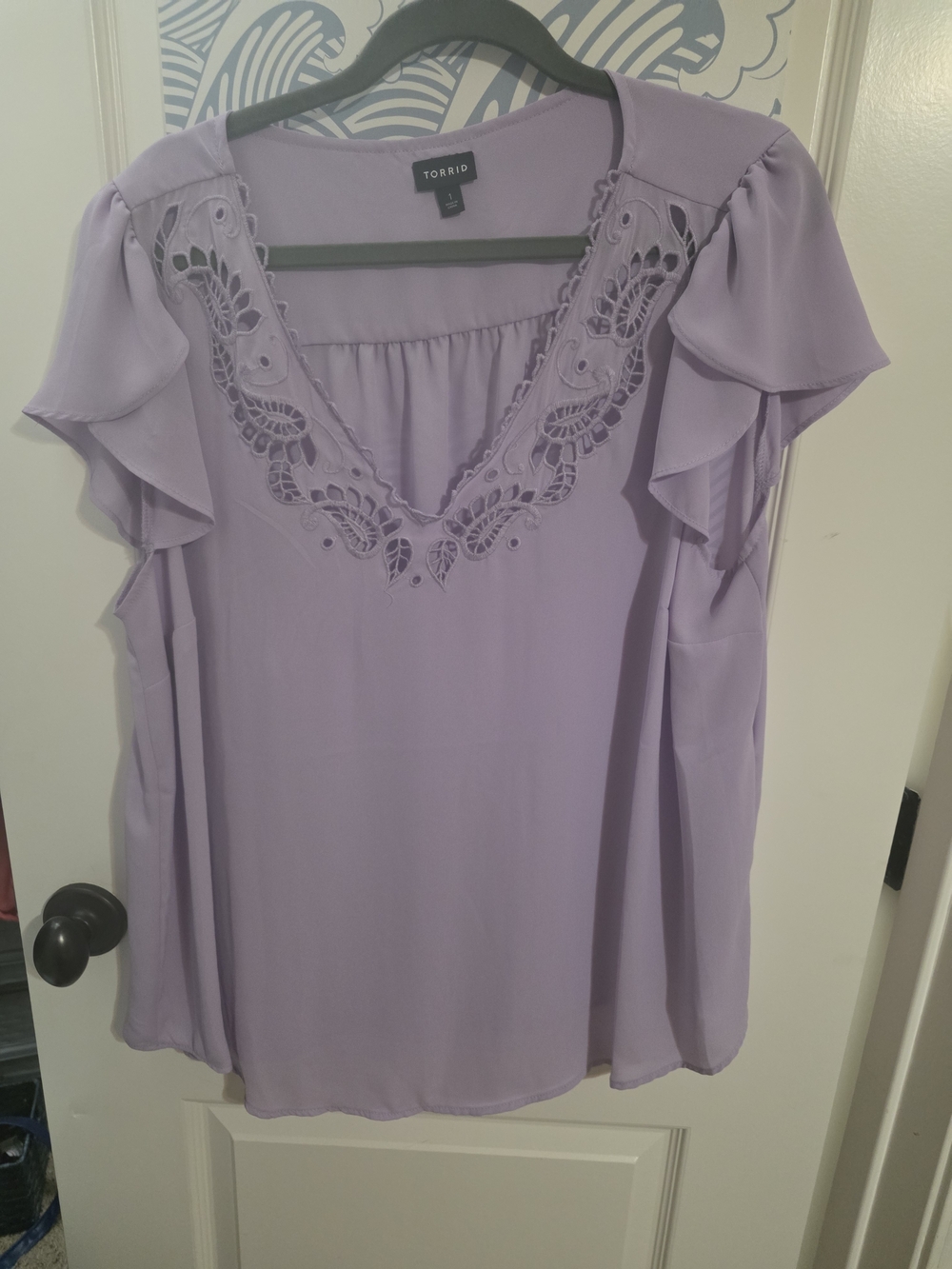 torrid Lavender Lace-Trim Flutter Sleeve Blouse